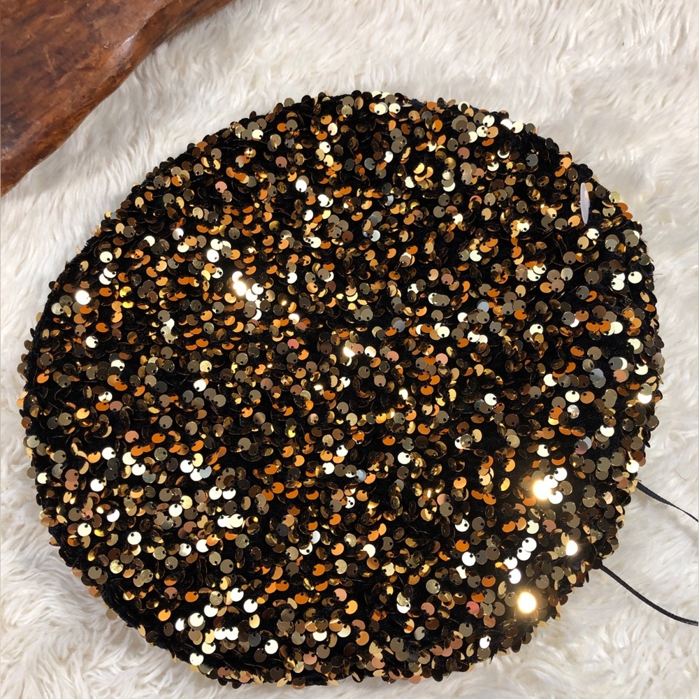 Sequin Embellished Black copper Tam Hat